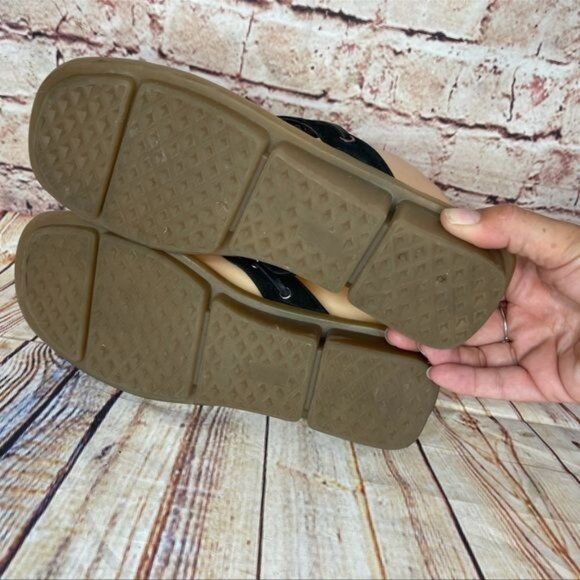 Aerosoles Black Leather Strappy Low Wedge Flip Flop Sandals Sz 7 - Picture 8 of 8